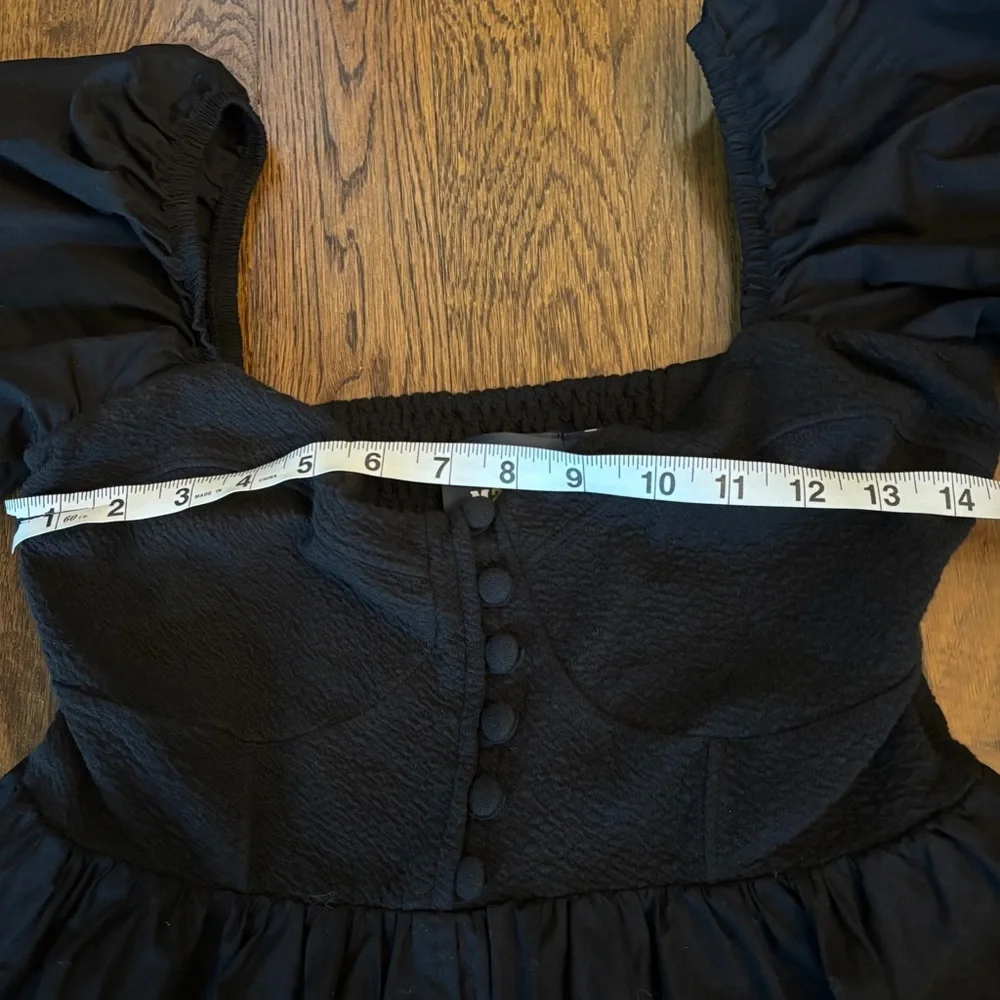 Maeve by Anthropologie Black Puff Sleeve Button Front Dress | Size Small - Picture 5 of 7